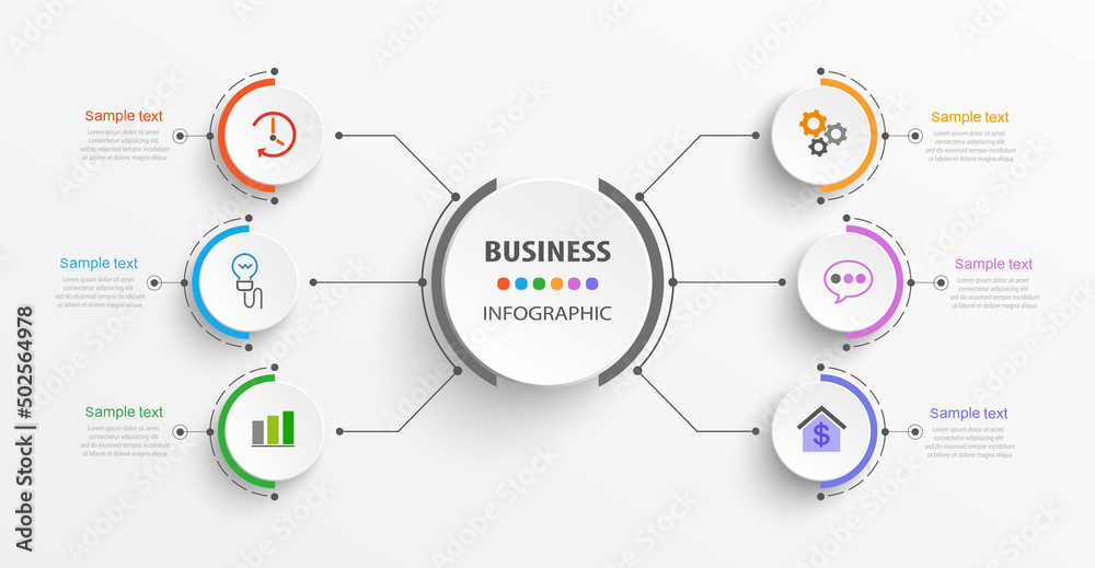 Wall mural business infographic vector design template with 6 options, steps or processes. can be used for work