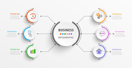 Business infographic vector design template  with  6 options, steps or processes. Can be used for workflow layout, diagram, annual report, web design 