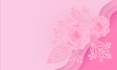 Fototapeta na wymiar Floral paper cut decor element in pastel colors background.Vector paper cut style.