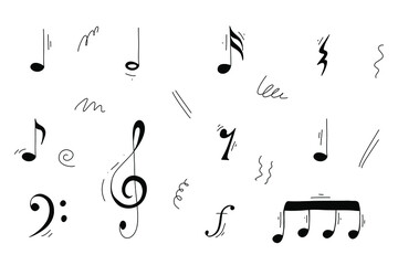 Music note doodle. Hand drawn sketch style musical note, key element. Melody musical symbol, black shape vector illustration.