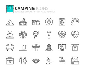 Simple set of outline icons camping services