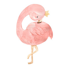 Watercolor flamingo illustration for kids © Olga Listopad