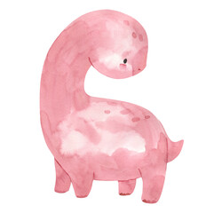 Watercolor pink dinosaur illustration for kids