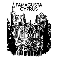 Line drawing of st. Nicolas cathedral, Famagusta, Cyprus.