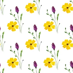 Foto op Canvas Seamless pattern with watercolor wildflowers on white background. © liliia_sinhina