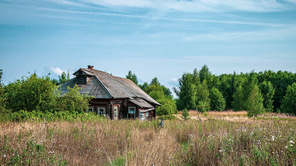 destroyed houses in an abandoned village