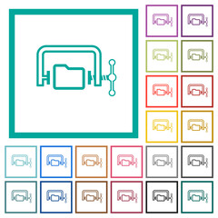 Folder compression outline flat color icons with quadrant frames