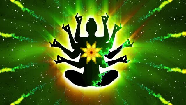 Silhouette of a meditation person controlling body energy