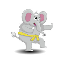 an elephant doing a martial art movement isolated on a white background