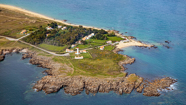 yeu island ile d'yeu from beach and airplane aerial view in french atlantic ocean