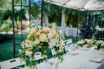 Fresh flower decorations for wedding ceremony