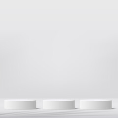 Abstract minimal scene with geometric forms. White podium in white background for product presentation. Vector