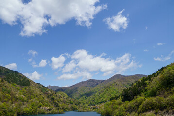 初夏の青空に浮かぶ白い雲