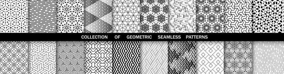 Geometric set of seamless black and white patterns. Simpless vector graphics