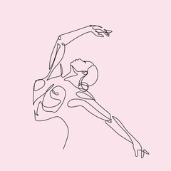 Continuous line drawing of a woman dancing. Contemporary Dancing woman. Sexual feminine poses © Victoria