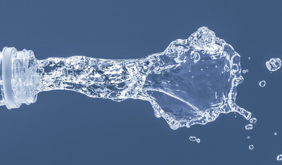 Water splash on a blue background. Reflection on the surface of the water.