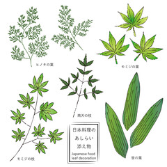 日本料理のあしらいの葉っぱ　モノクロ線画文字なし