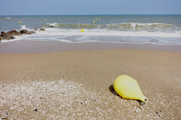 Obraz premium Plage à marée basse avec bouées jaunes