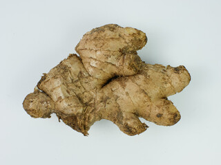 Ginger root isolated on white background. The view from the top