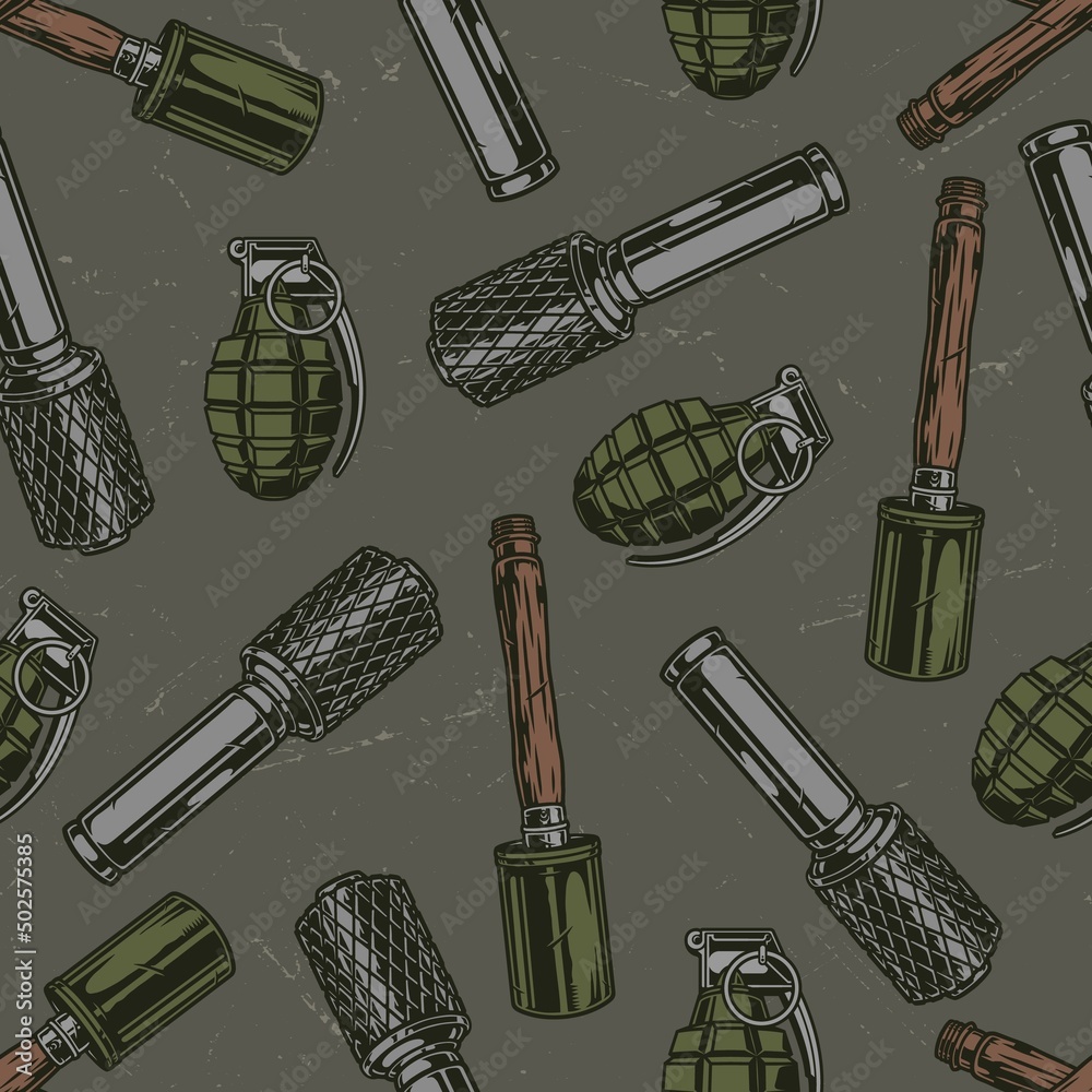 Wall mural hand grenades colorful seamless pattern