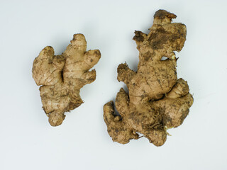 Ginger root isolated on white background. The view from the top