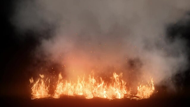 3D Animation on explosion of fire flames with sparks and smoke with alpha channel (transparent background). Easy use. Drag and drop in your project with any non-linear editing software like:Adobe Afte