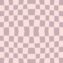 Trippy grid retro checkerboard seamless pattern in 1970s style. Checkered background with distorted squares.  Funky doodle vector illustration for decor and design.