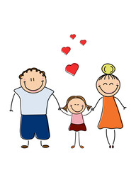 Hand-drawn family characters. Happy family holding hands. Isolated on white background.