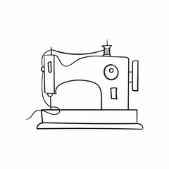 Linear drawing of a sewing machine. Vector doodles in doodle style.