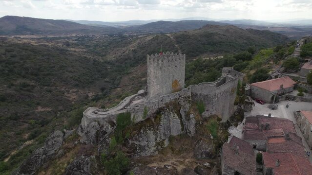 Medieval fortifications of Castle of Sortelha, Portugal; drone