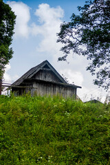 Fototapeta premium small wooden shed in ukrainian village