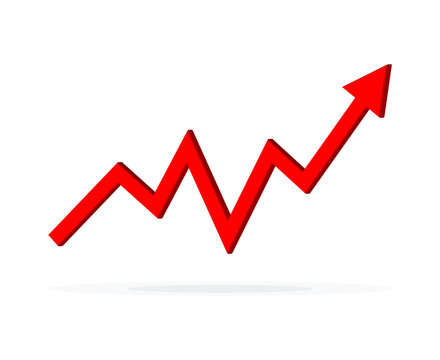 Growing business 3d arrow on white, Profit red arrow, Vector illustration.Business concept, growing chart. Concept of sales symbol icon with arrow moving up. Economic Arrow With Growing Trend.