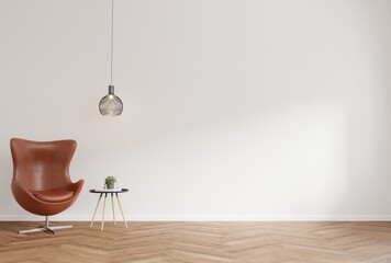 Living room interior wall mockup with armchair,minimal design.3d rendering
