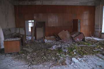 Abandoned building. Interior of an old abandoned building. Room.