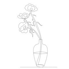 flowers in a vase one continuous line drawing, isolated, vector