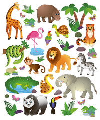 Naklejka premium a large collection of funny African animals. jungle. vector illustration