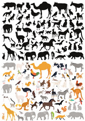 set of animal silhouette, on white background, isolated, vector