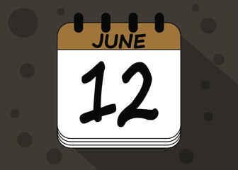 June 12 calendar date design. Calendar page icon for june days
