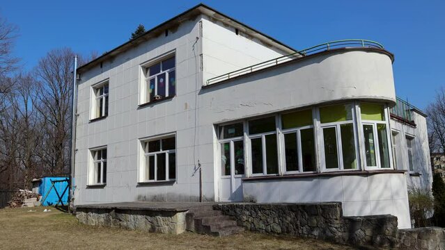 Modernist White Villa also known as Paulusowka in Nowa Deba town, Poland, 4k