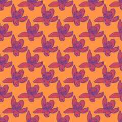 Seamless pattern engraved flower. Vintage background floral in hand drawn style. Spring flowers sketch.