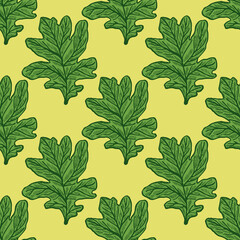 Leaves oak engraved seamless pattern. Retro background botanical with forest foliage in hand drawn style.