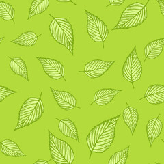 Fototapeta na wymiar Seamless pattern engraved tree leaves. Vintage background botanical with foliage in hand drawn style.