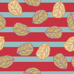 Seamless pattern engraved tree leaves. Vintage background botanical with foliage in hand drawn style.