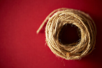 bunch of strings on a red background