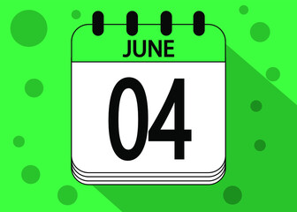 June 4 calendar date design green. Calendar page icon for june days