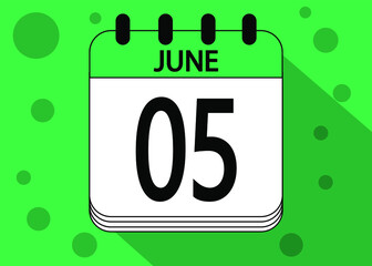 June 5 calendar date design green. Calendar page icon for june days