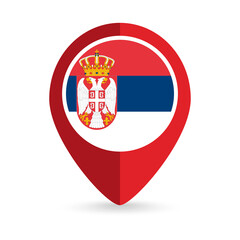 Obraz premium Map pointer with contry Serbia. Serbia flag. Vector illustration.