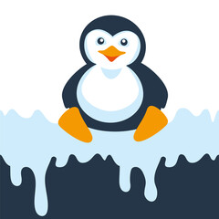 Cute baby penguin cartoon isolated on white ice background
