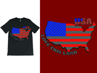 USA Love This Land T-Shirt Printable Vector, 4th of July Shirt, Patriotic Shirts, Independence Day Shirt.
