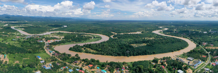 Aerial view of Padas River at Beaufort Sabah, Malaysia.